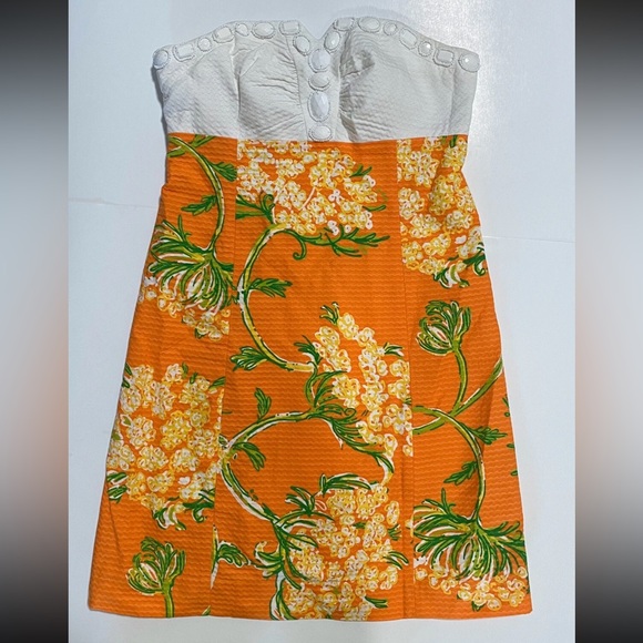 Lilly Pulitzer White Strapless Dress with Orange Floral Skirt - Picture 2 of 8